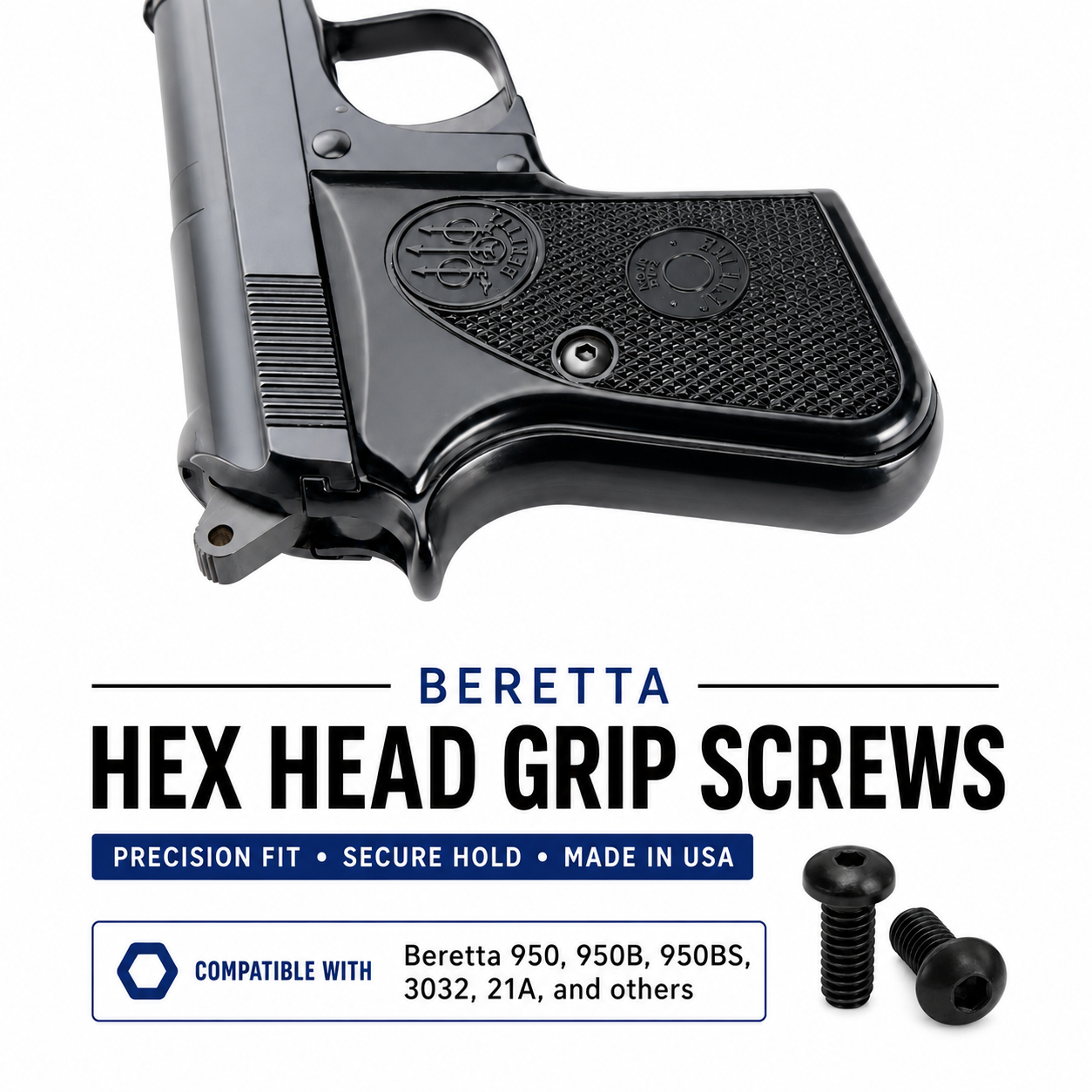 Hex Grip Panel Screws for Beretta Jetfire Tomcat Minx 950 950B 950BS 21A 3032 - (2 Pack)
